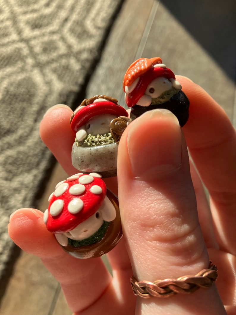 Cute handmade polymer clay mushroom desk friend| mushroom buddies| clay desk buddies| mushroom desktop decor| fungi desk friends| toadstool image 1