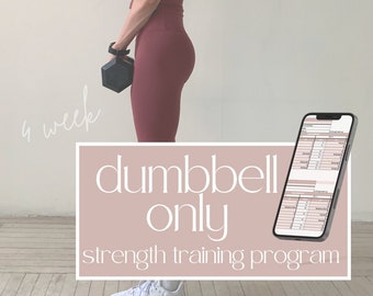 Programa de entrenamiento de fuerza con mancuernas para mujeres / Desarrollar músculos y perder peso / Imprimible y digital / Adecuado para principiantes / Gimnasio / Hogar