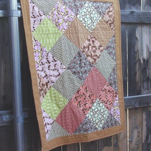 Baby Quilt / Lap Throw / Lap Quilt / Brown / Wall Hanging / Child&#39;s Quilt / Free Shipping with Priority Mail