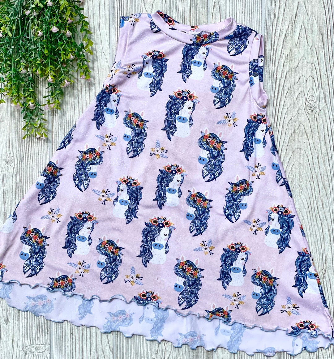 Girls' Horse Print Swing Dress: Pink Summer Tank Dress