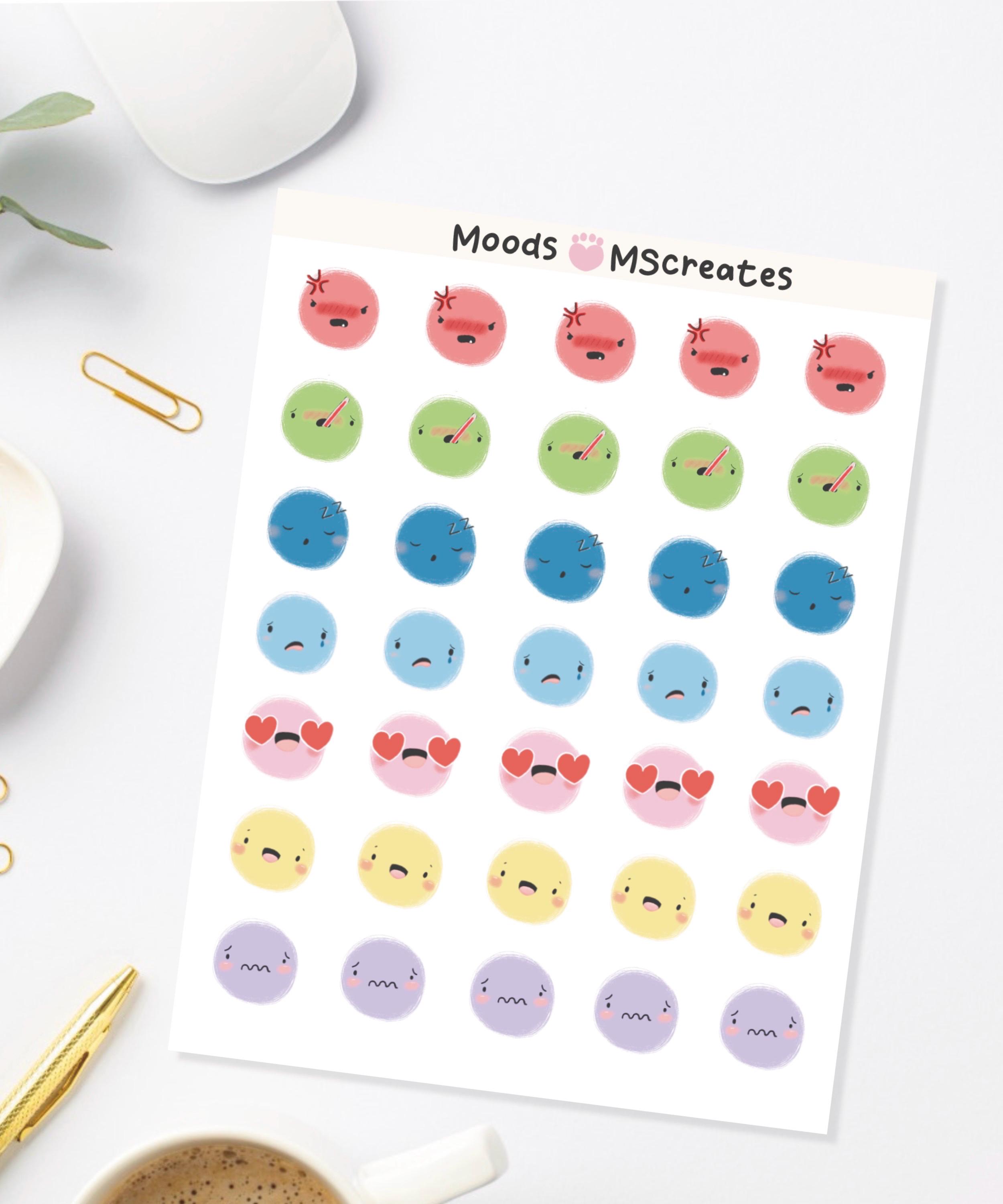 Mood Tracker, Emoji Sticker Sheet, Functional Stickers for Journal or ...