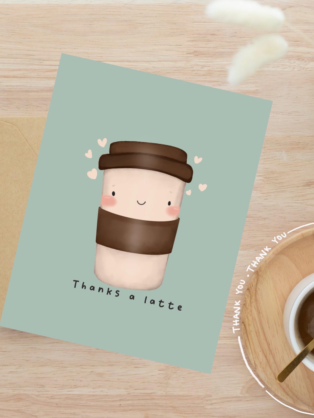 Thanks a Latte Thank You Card, Coffee Pun Greeting Card - Etsy
