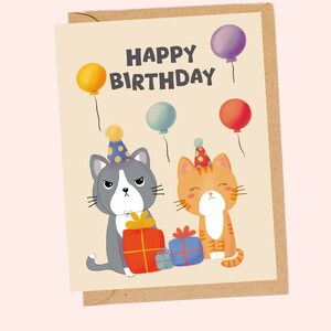 Carte de voeux d'anniversaire | chatons et cadeaux| anniversaire| Grincheux| Brillant| Amoureux des chats | pour un ami, un membre de la famille, un animal de compagnie, un collègue | carte unique, amusante et mignonne