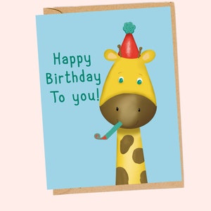 Happy Birthday to you Giraffe Greeting Card, Cute animal children's birthday printed card