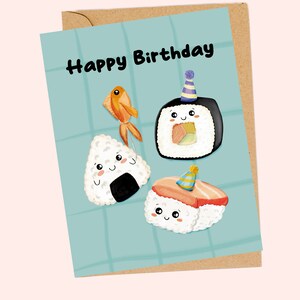 Carte de voeux d'anniversaire sushi, rouleau de maki pour lui, sushi saumon pour elle carte imprimée fête d'anniversaire