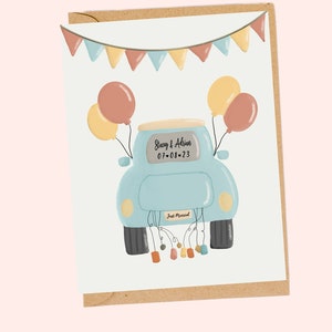 Carte de voiture personnalisée avec noms et date du mariage, carte de voeux de mariage personnalisée