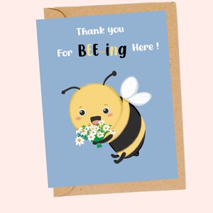 Merci| Carte de voeux pour le jeu de mots | Abeille et fleurs | Merci d'être là| cadeau pour maman, professeur, collègue, ami | livrée avec enveloppe|