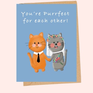Wedding Cats Greeting Card, Purrfect Cat Bride and Groom card