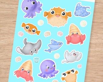 Feuille d'autocollants Ocean Friends, autocollants déco fantaisistes pour journal ou agenda