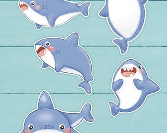 Shark Sticker Pack, Whimsical Vinyl Stickers for Laptop or Scrapbook