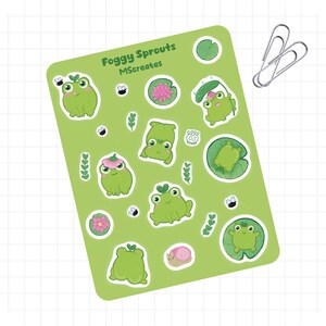 Feuille d'autocollants Froggy Sprout | Coupe Kiss | Papier vinyle| Joli cul de grenouille verte | nénuphar| Mat ou brillant| Agenda Bullet Journal