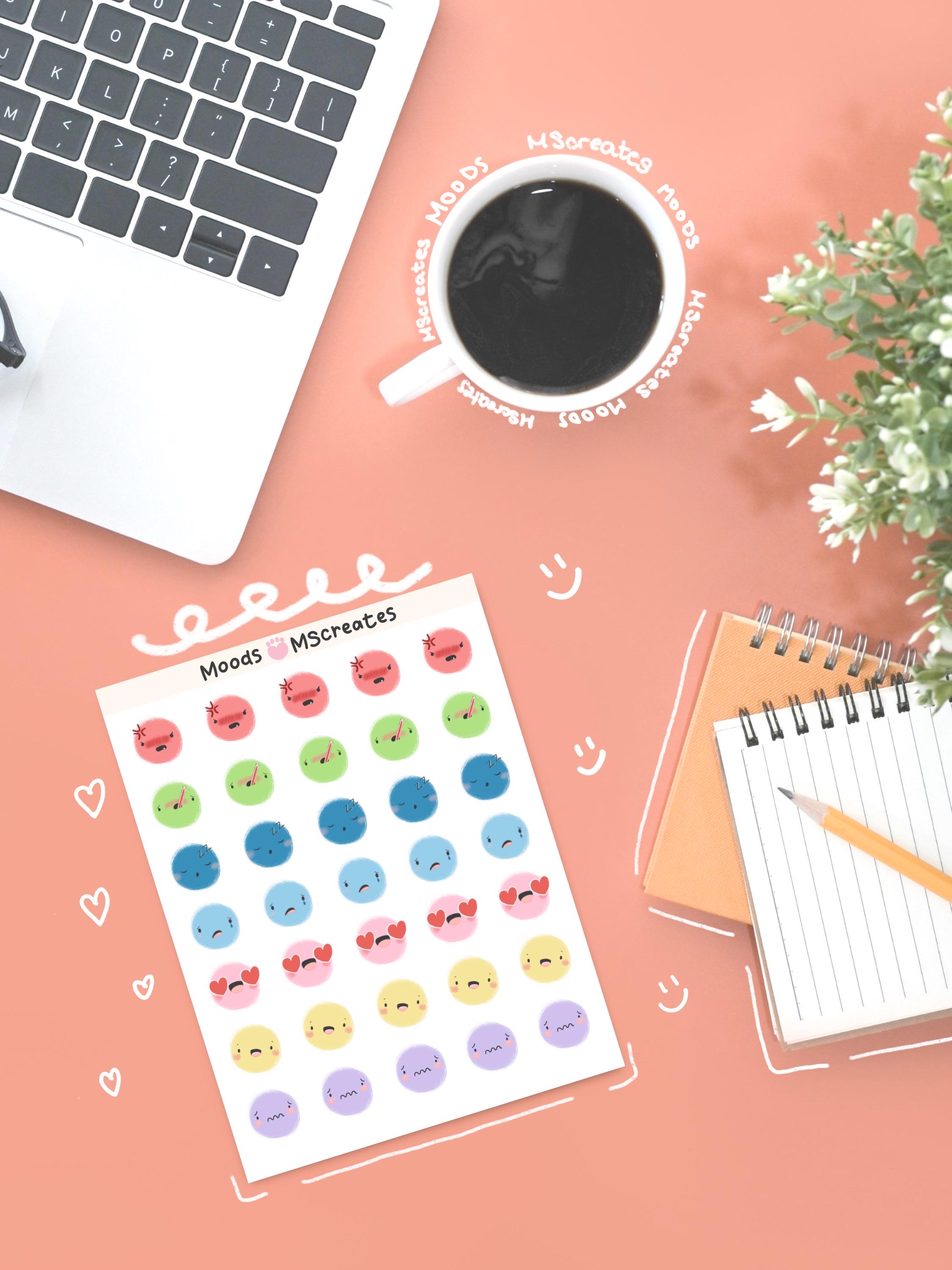 Mood Tracker, Emoji Sticker Sheet, Functional Stickers for Journal or ...