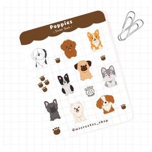 Feuille d'autocollants pour chiots de race mélangée | Coupe Kiss | | Papier vinyle| Chien |Mignon| Mat ou brillant| Maman chien | Agenda Bullet Journal