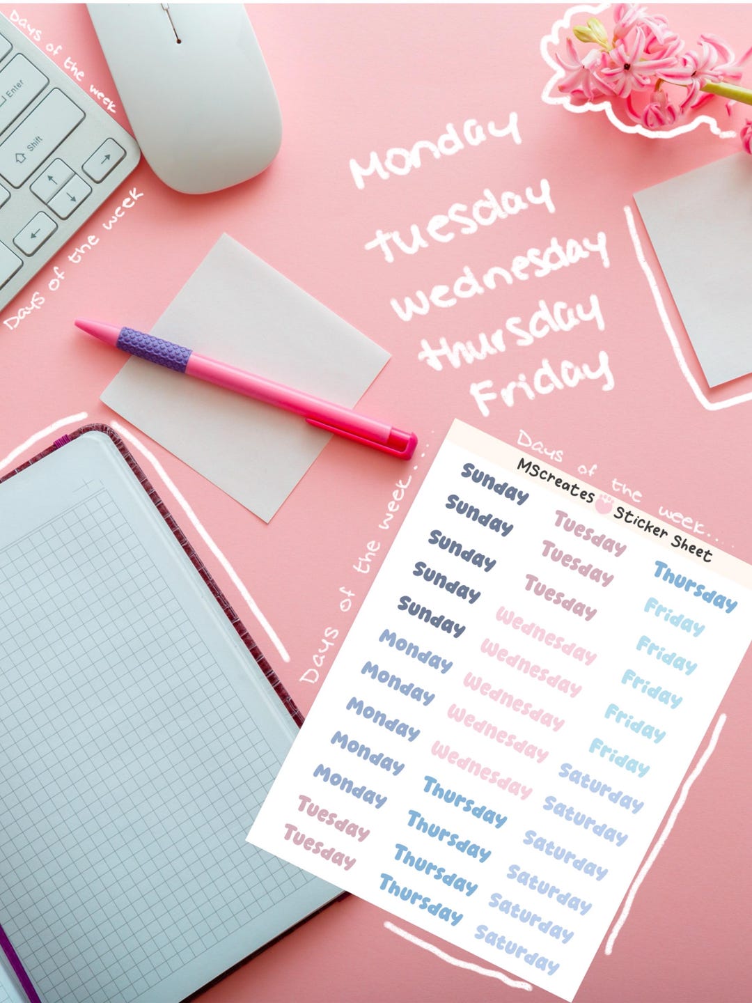 Days of Othe Week Sticker Sheet | Planner Header Stickers | Journal ...
