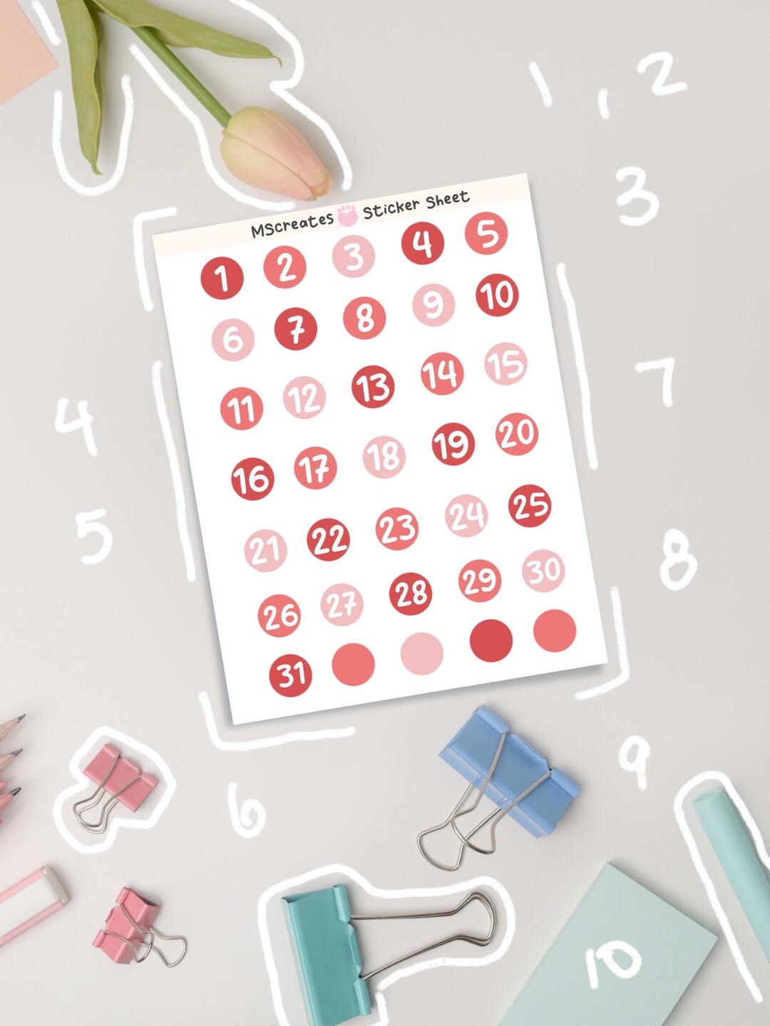 Numbers Sticker Sheet | Planner Number Stickers | Dates and Lists