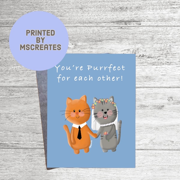 Wedding Cats 4.5 x 5.5” Greeting Card, Purrfect Cat Bride and Groom card