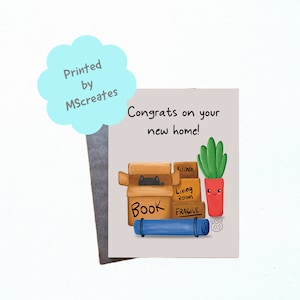Déménagement, nouvelle maison, cadeau de pendaison de crémaillère, nouvelle maison, félicitations pour votre nouvelle maison, chat, carte de voeux amusante, première maison, déménagement important, félicitations
