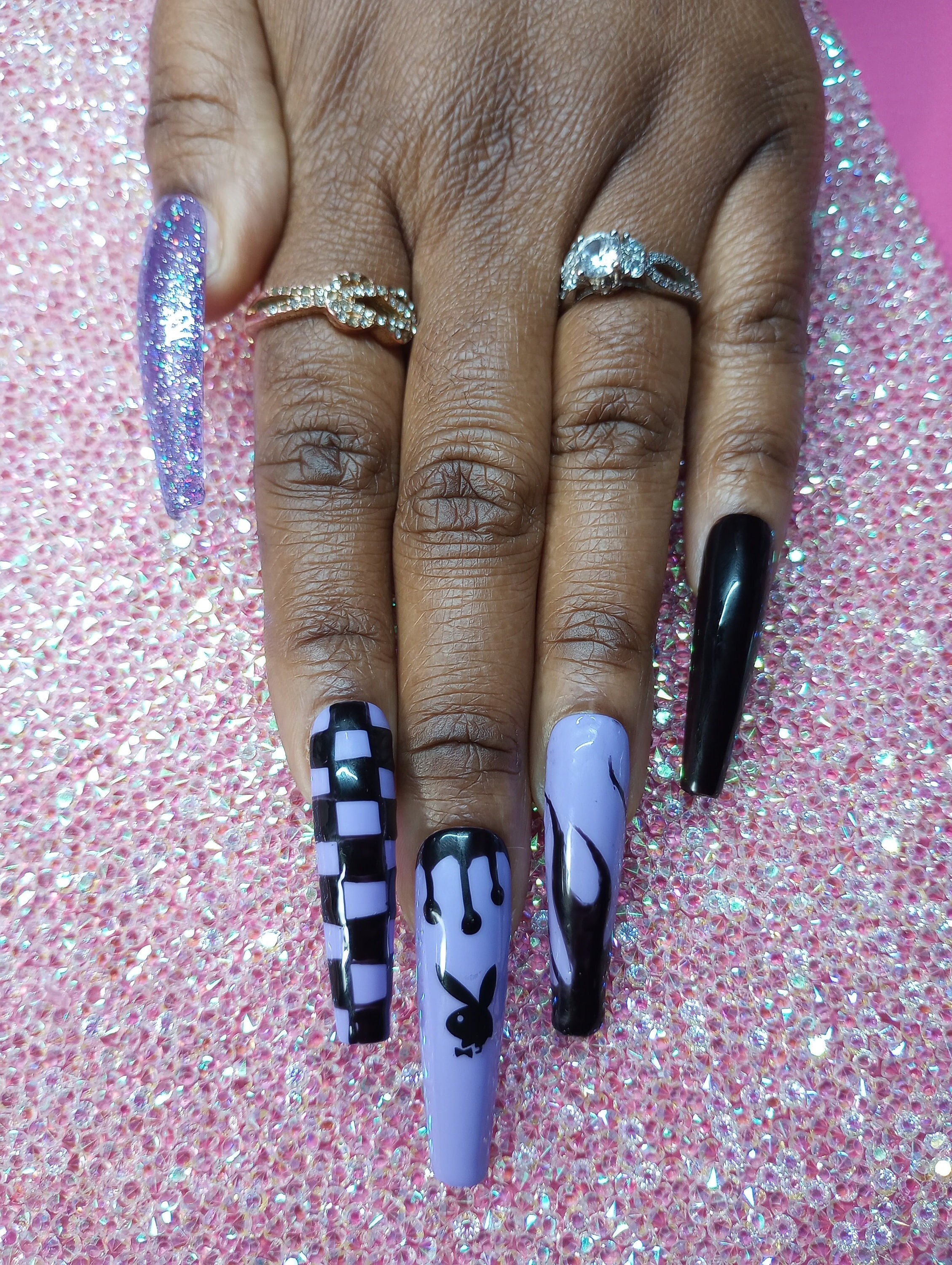 Lavender Checkered Playboy Press-on Nails - Etsy