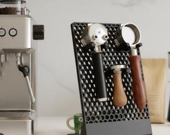 Barista Board Deluxe: Portafilter and Tamper Holder – Your Customizable Espresso Station – Coffee Accessory Organization