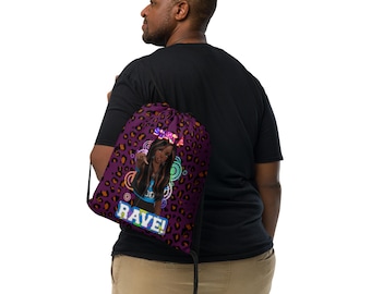 Start a RAVE! - Drawstring bag (Purple base, bronze leopard print)