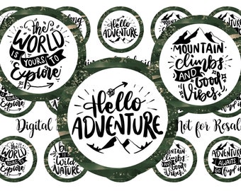 Adventure Bottle Cap Images - 1 Inch Circles (Digital Download)