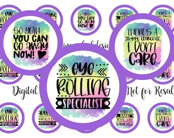 Sarcasm Bottle Cap Images - 1 Inch Circles (Digital Download)