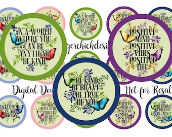Butterfly 1-inch Circle Images – Printable Collage Sheet (Digital Download)