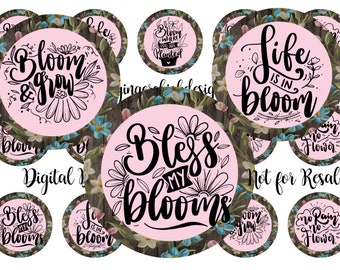 Floral Bottle Cap Images – 1 Inch Circles, Hair Bow Badge Reels (Digital Download)