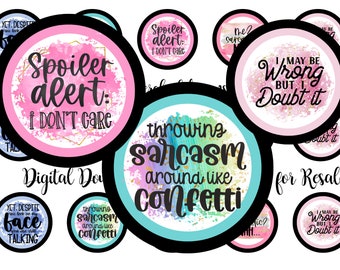 Sarcasm Bottle Cap Images - 1 Inch Circles (Digital Download)