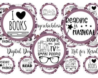 I Love Books Bottle Cap Images - 1 Inch Circles (Digital Download)