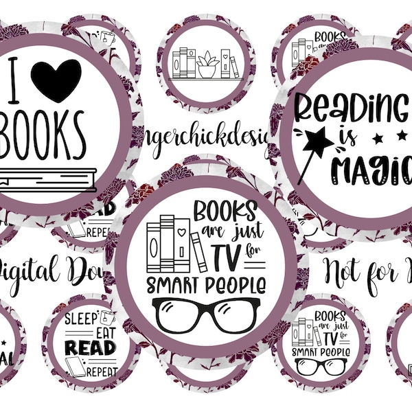 I love books BCI-Bottle cap images - 1 inch circles - Circle images - Printable download-instant download-hair bow image-badge reel image