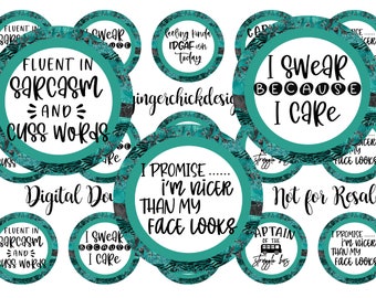 Imagens de tampas de garrafa com frases sarcásticas – Círculos de 2,5 cm (Download digital)