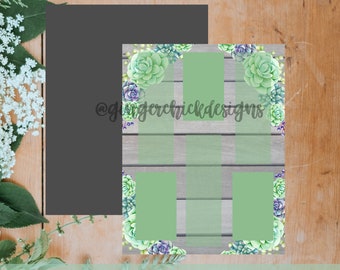 Succulents 8.5 x 11 Photo Booth Scrap Book Page - Instant Download