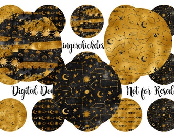 Celestial Bottle Cap Images - 1" Circles (Digital Download)