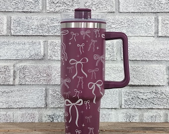 One Sparkle Coquette Bow Stanley Sized 40oz Tumbler Water Bottle with Handle and Straw