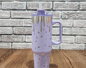 Ice Cream Sprinkle Cup Stanley Sized 40oz Laser Engraved Tumbler Water Bottle with Handle and Straw | Melting Ice Cream Tumbler Travel Mug