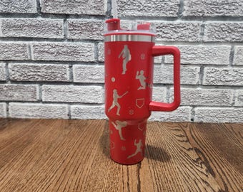 40oz Baseball Player Team Tumbler With Handle | Laser Engraved Baseball Player Cup | Sports Team Travel Mug | Sports Gift | (Stanley Sized)