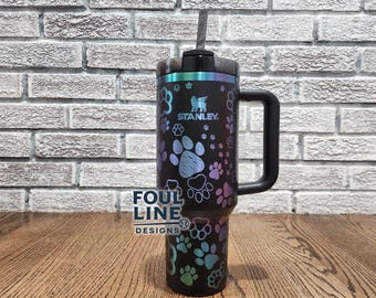 STANLEY 40oz Laser Engraved Animal Pet Paw Print Tumbler Water Bottle Cup with Handle and Straw