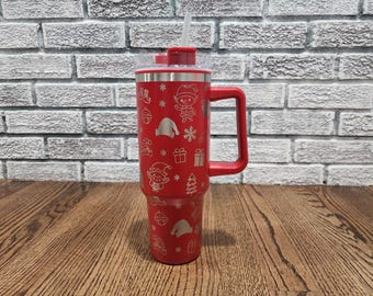 Santa's Elves Stanley drinkfles/beker van 1,2 liter (40 oz) met lasergegraveerd kerst-/winter-/feestthema, inclusief handvat en rietje.