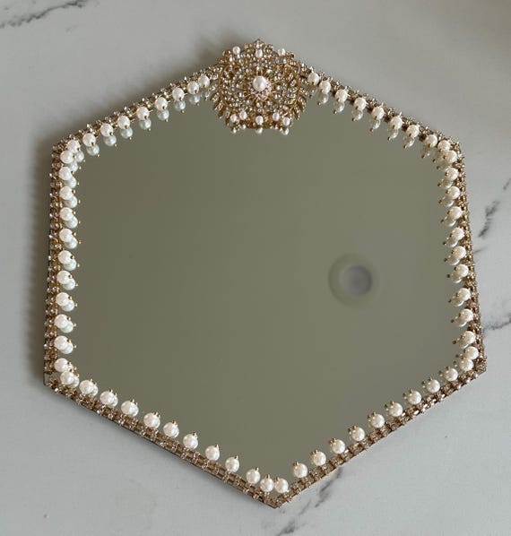 Afghan Wedding Mirror for Aina Mosaf – Traditional Nikah Ceremony Decor, Luxury Bridal Hand Mirror