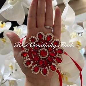 Red henna wrap for Afghan Asian brides– Mehndi Henna Night Gold Crystal Hand Chain, Nikkah Wedding Aina Mosaf Gift