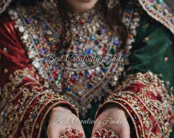 Couverture de main en cristal rouge – Henné de mariée afghan, soirée Mehndi Aina Mosaf