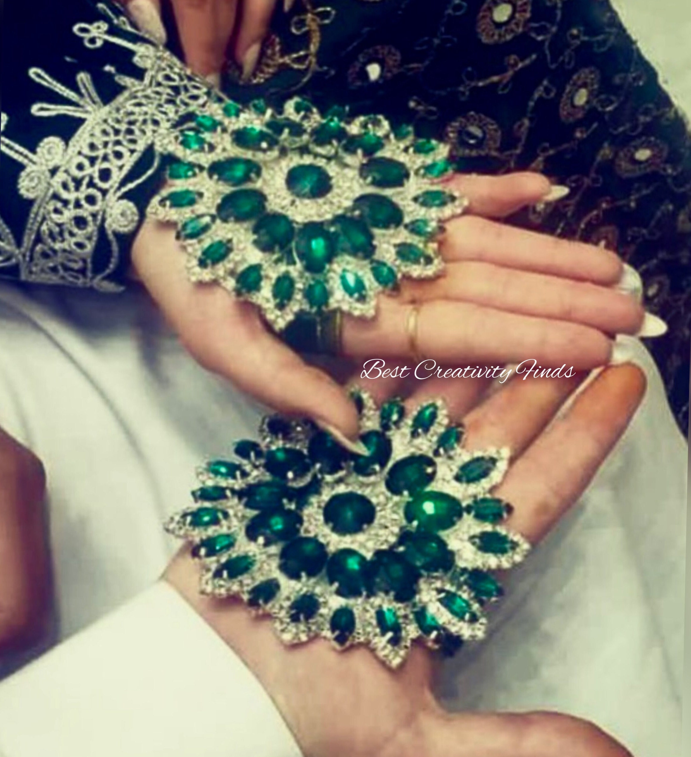 Emerald Green Afghan Bridal Hand Wrap – Crystal Henna Night Wrap ...