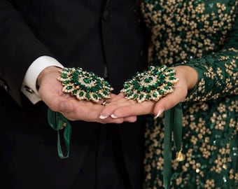 Emerald Green Afghan Bridal Hand wrap – Crystal Henna Night Wrap, Wedding Aina Mosaf