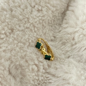 Mini 18k solid gold clover flower hoops