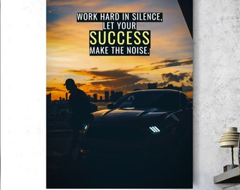 Motivational Canvas Art: Luxury Car, Success Quote (Unframed)