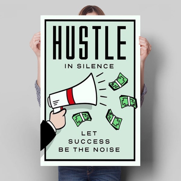 HUSSLE in Silence Let SUCCESS Be the Noise Monopoly Canvas Painting || Motivating Modern Wall Art || MOTIVATION