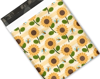 10x13" - Sunflower and Bees 20 qty | Poly Mailer | Spring | Yellow | Fun |