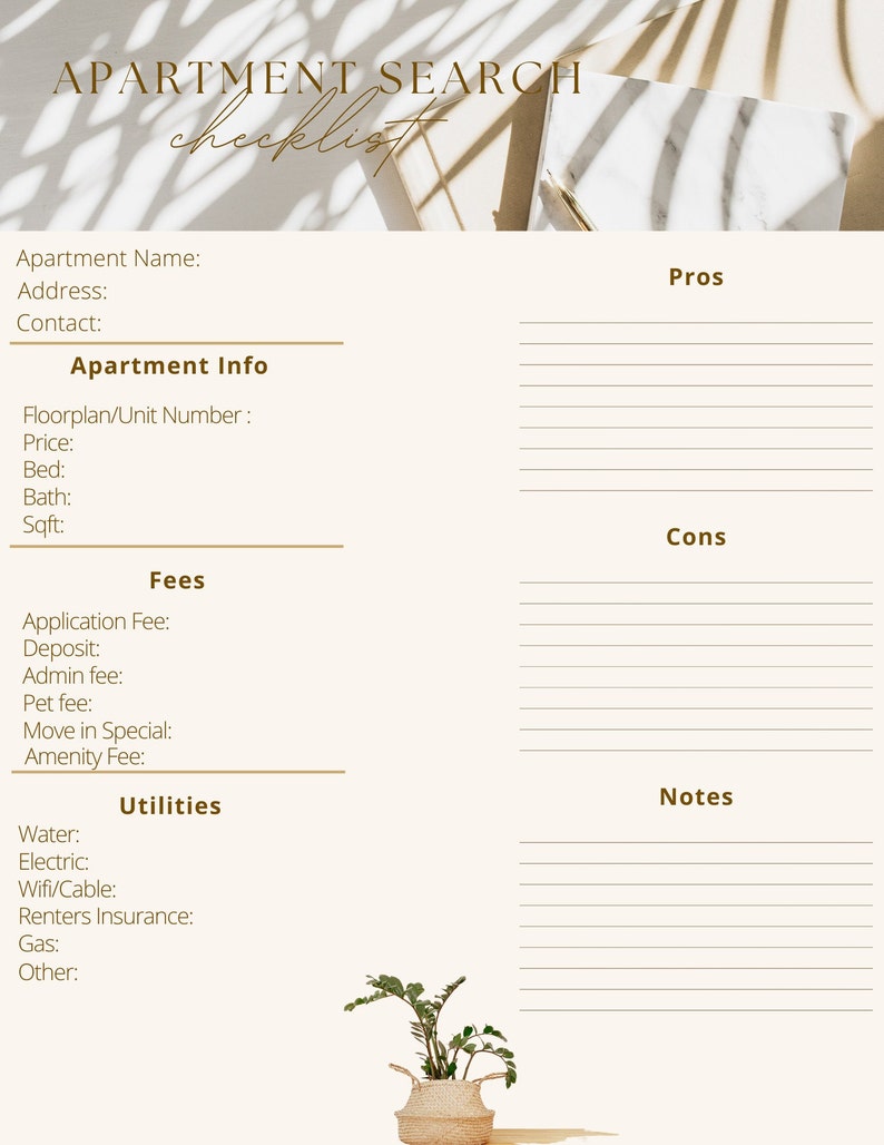 Apartment Search Checklist - Etsy