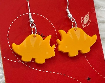 Dino-mite!/Dinosaur earrings/acrylic earrings/laser cut earrings/Dangle Earrings/Brontosaurus Earrings/Triceratops earrings